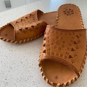 Handcrafted Tan Leather Slide Sandals